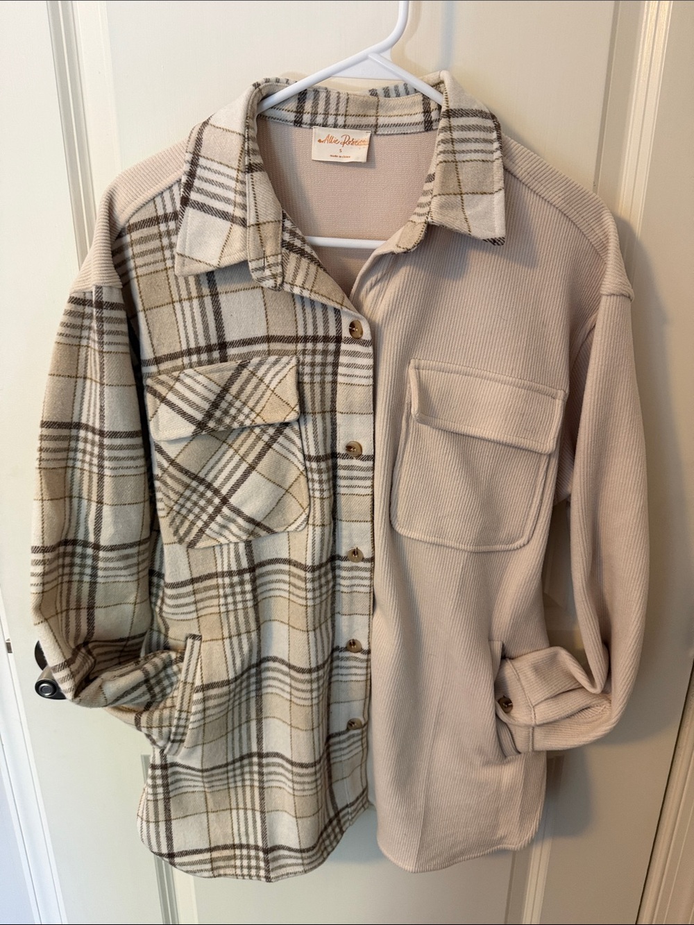 Allie Rose Cream Plaid Button-Down Shacket